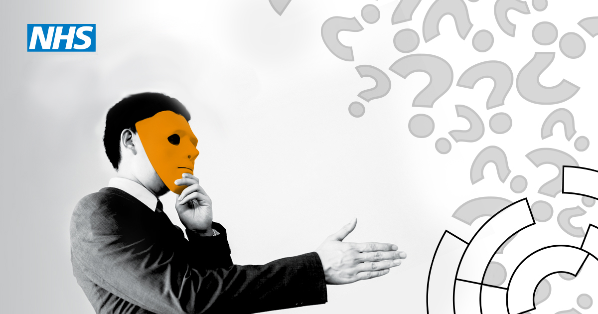 Image showing a person holding a mask up to their face holding out their opposite hange for a handshake