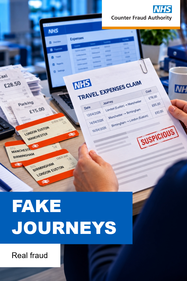 Hands holding an expenses form. Text reads: Fake journeys 