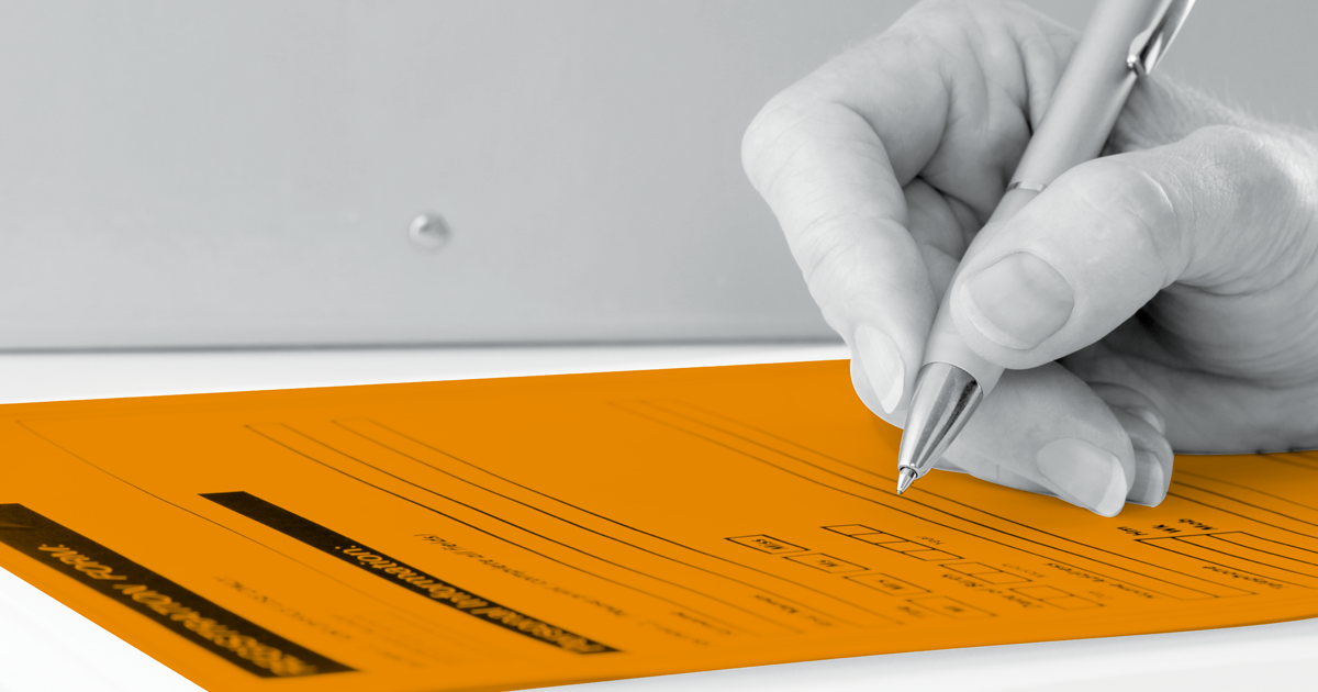 Image showing a form hilighted in orange bbeing filled out