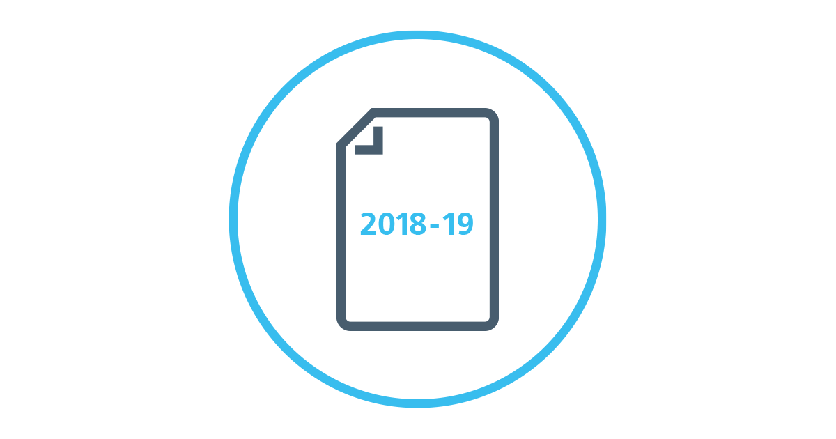 Image showing light blue ring with page icon with text saying 2018-19