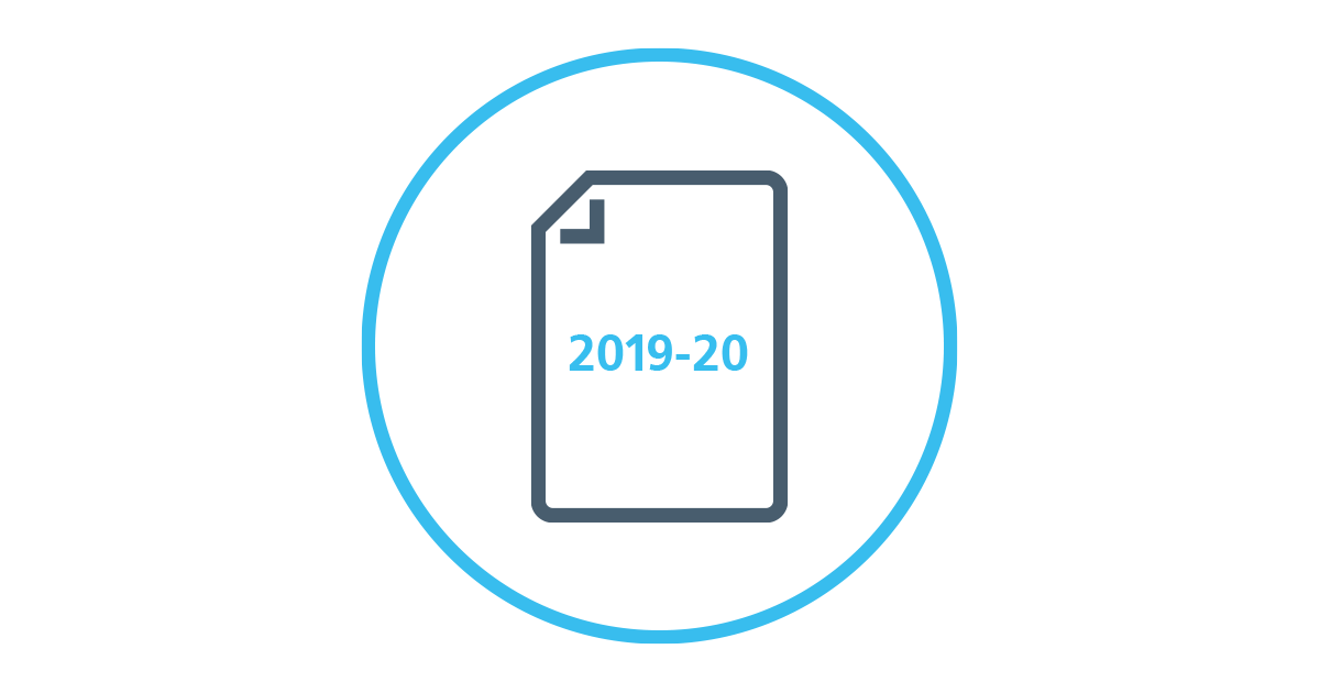 Image showing light blue ring with page icon with text saying 2019-20