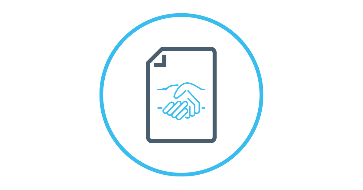 Light blue ring page icon with two hands shaking in the center