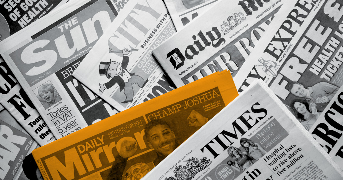 image showing a collection of newpappers, the Daily mirror is highlighted in orange.