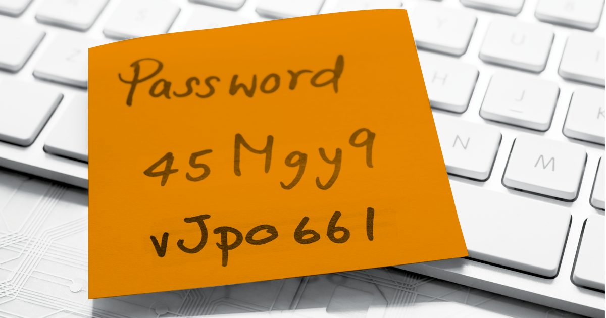 Image of orange postit not with a password written on it.