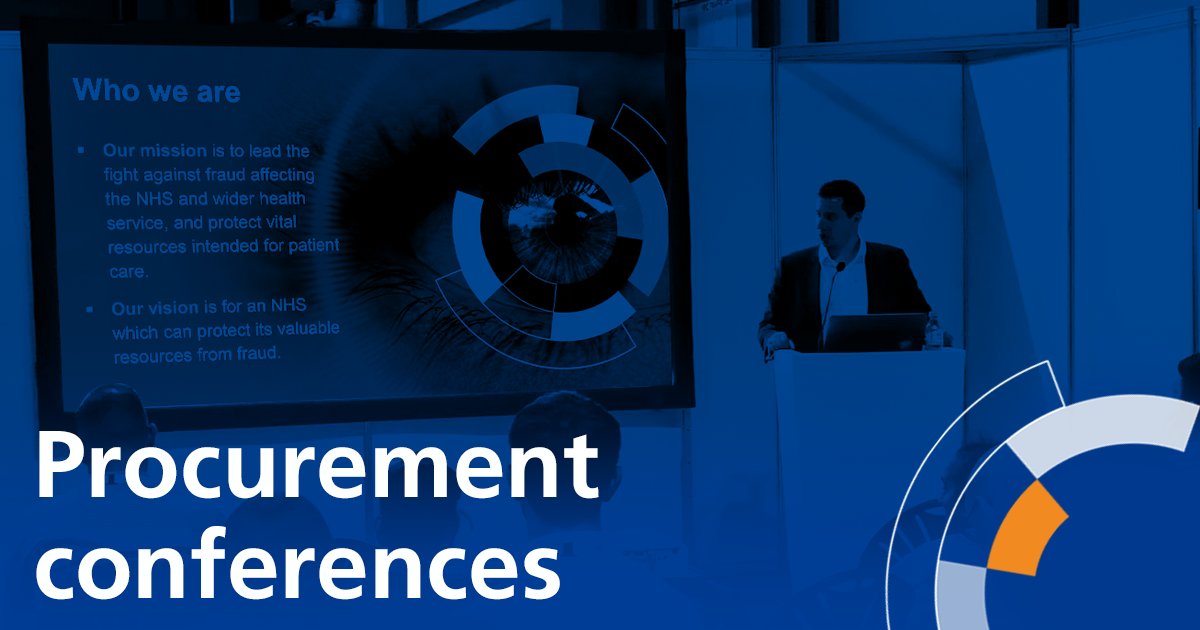Image of a speaker at a conference with the title 'procurement conferences' overlayed.