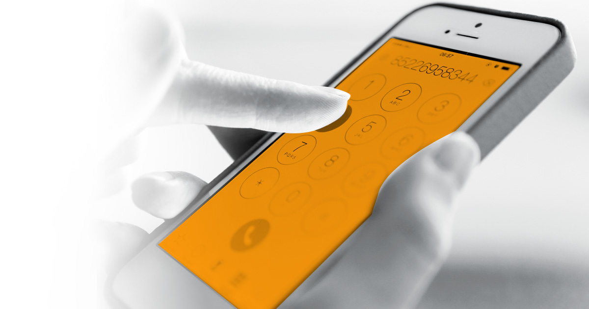 Image showing an iphone with the user dialing a number, the screen is highlighted orange.