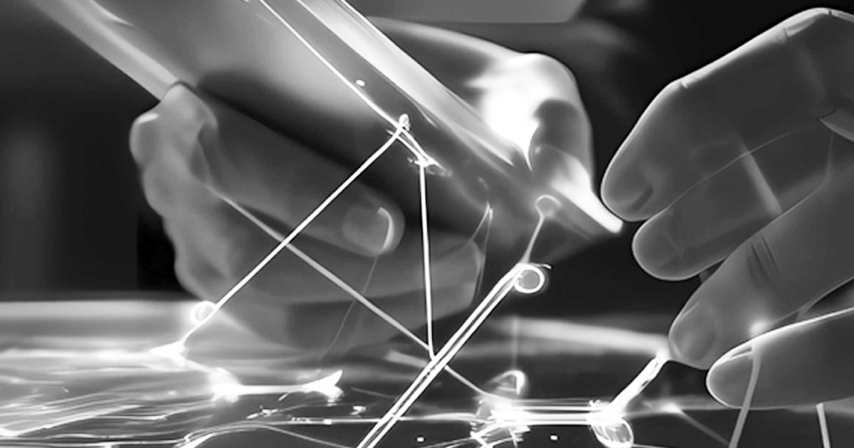 Image showing a phone being held by a person with web like connections coming out
