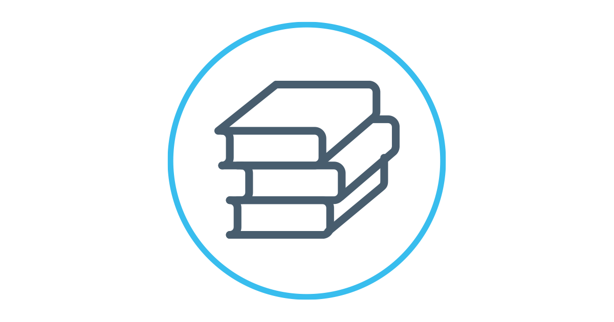 Light blue ring with pile of books icon inside