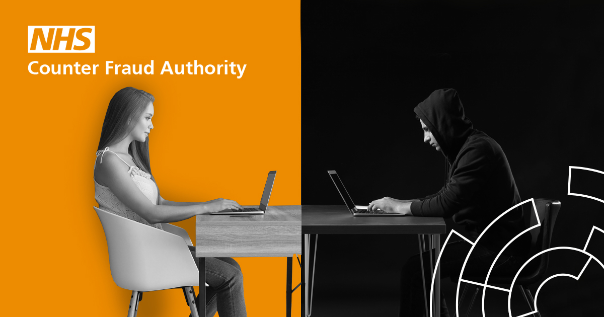 Image showing two people on laptops one representing a ordinary member of the public the other a commiting fraud 