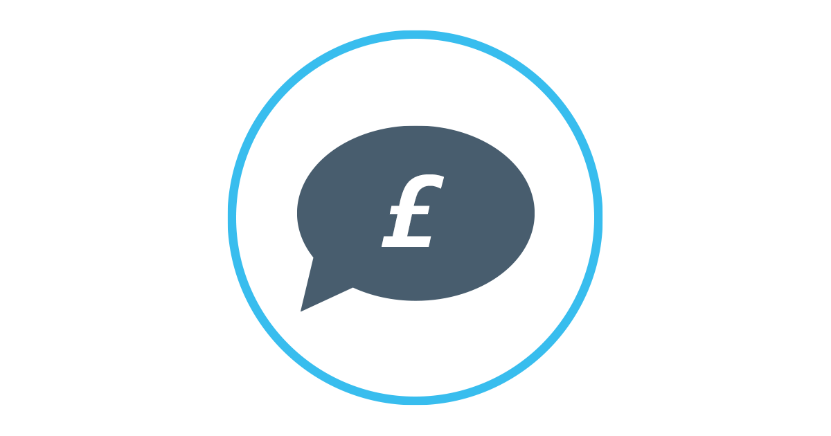 Image showing light blue ring with a speach bubble with a pound sign in the centre 