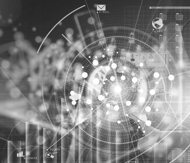 Image of circles with digital icons for email, internet, signal and foulders at various points in the image