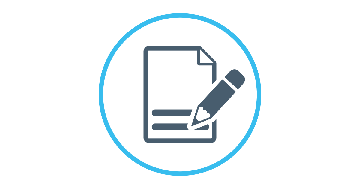 Light blue ring with page and pencil icons inside