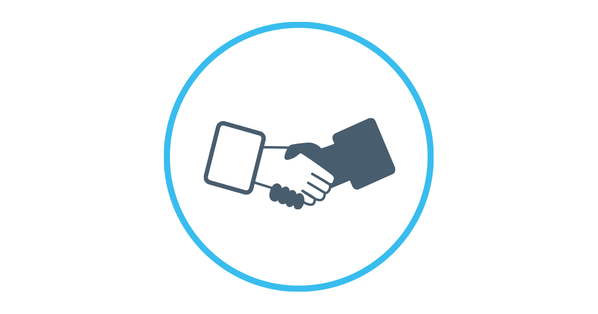Image showing light blue ring with a handshake icon in the center