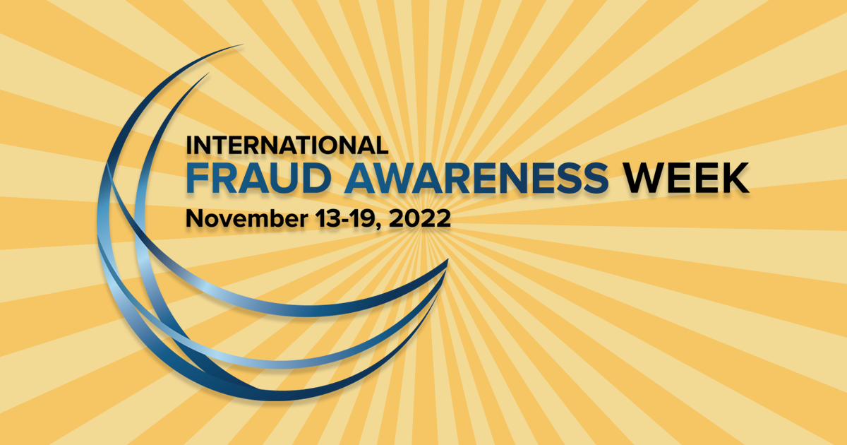 Image of the fraud awareness logo with the words international fraud awarness week november 13-19 2022