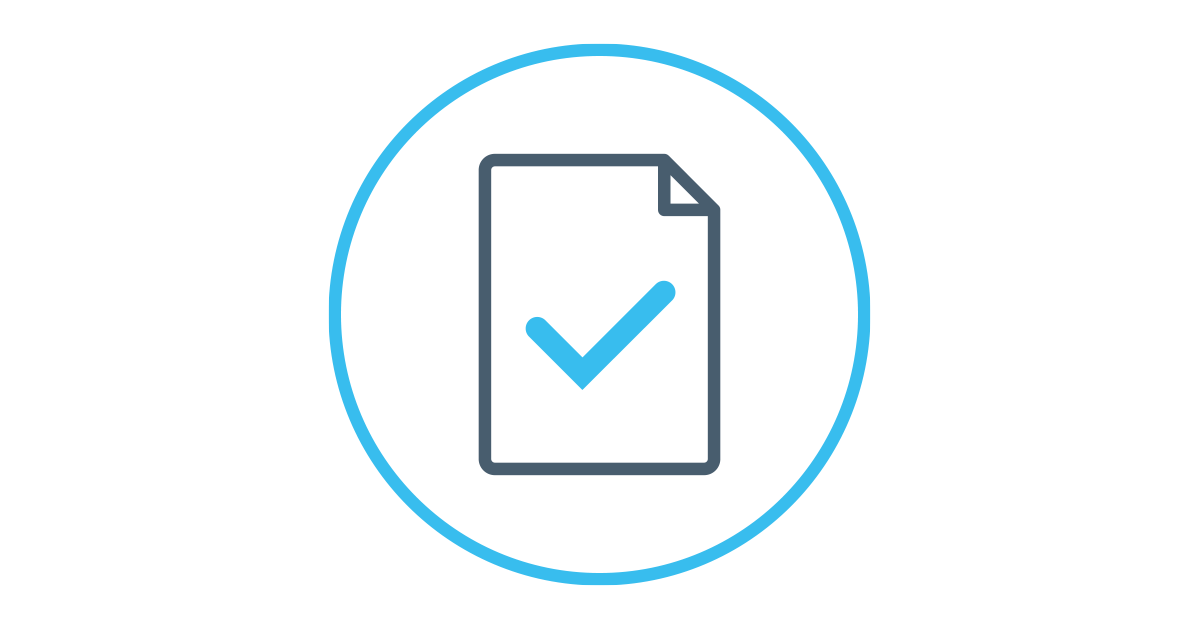 Light blue ring with page icon with light blue tick inside