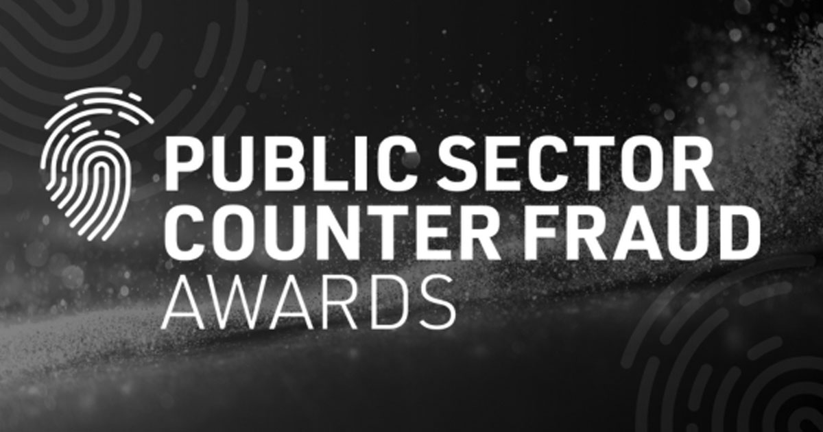 Grayscale image showing finger print images behind the words Public sector counter fraud awards