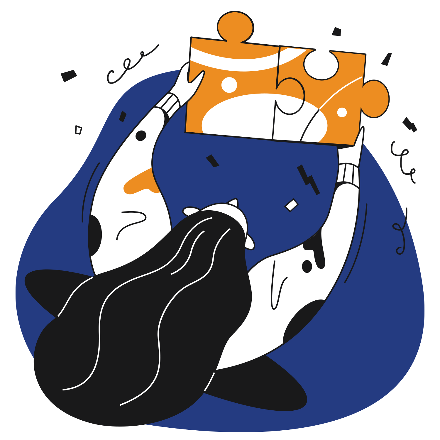 Image of a person holding up two puzzle segments putting them together