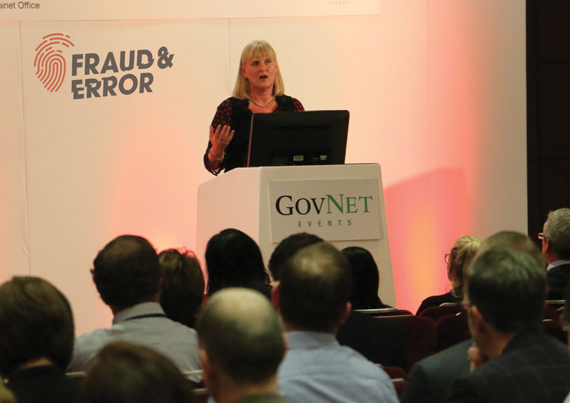 Sue Frith (Intrim CEO NHS Counter Fraud Authority conducting a NHS fraud awarness presentation at the Fraud and Error Conference 2018)