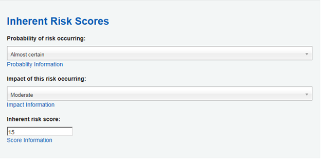 Image showing inherent Risk score input section