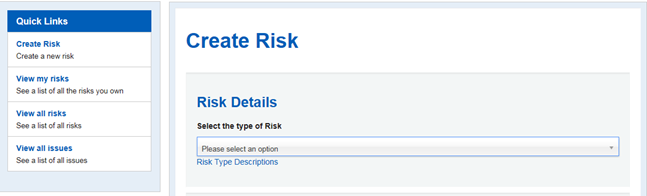 Image showing create risk select risk type input