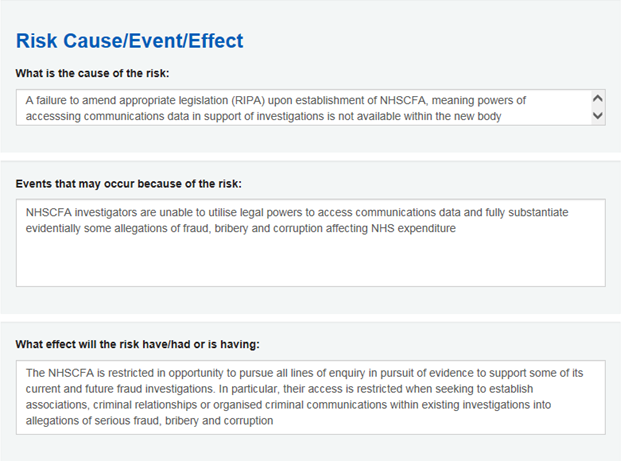 Image showing risk casuse event and effect section