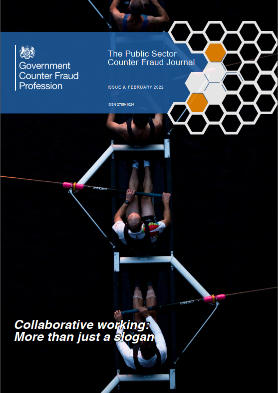 front cover of the counter fraud journal issue 9 showing a middle section of a crewed sweep rowing boat.