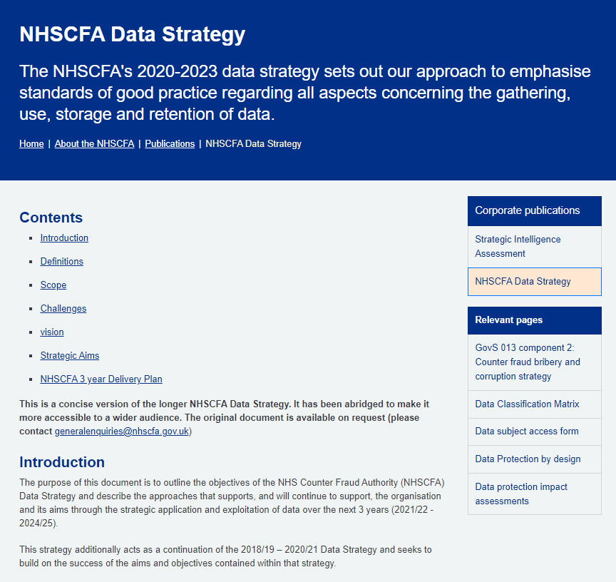 NHSCFA data stratagy cover